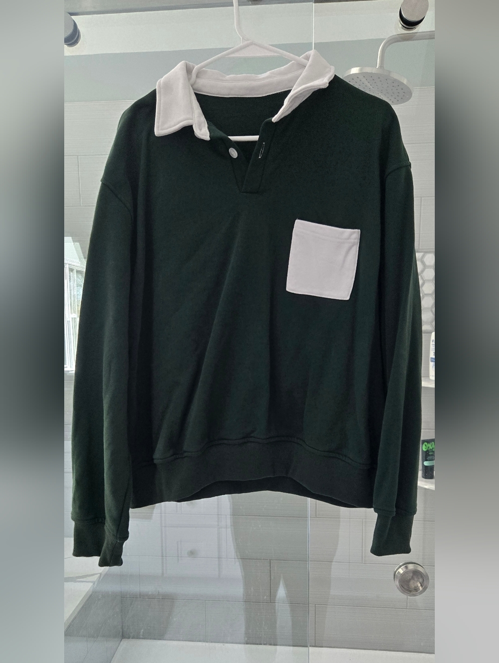 Hunter Green Pullover Polo Sweatshirt with White Chest Pocket